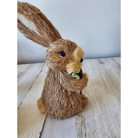 Vintage Pier sisal bottle brush rabbit bunny Easter spring cane flowers bouquet - Picture 4 of 9